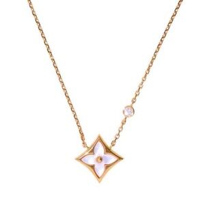 ✨ Louis Vuitton LOGO Gold Necklace White Blossom Pandant Tifster